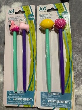Jot Writing Cute Fruit & Animal Decorative Ballpoint Pen Set - Mint & Purple